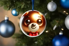 Shiny Christmas Bear Round Ornament Sublimation PNG Product Image 1