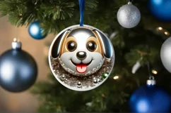 Christmas Dog Smiling Round Ornament Sublimation PNG Product Image 3