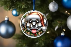 Christmas Dog Smiling Round Ornament Sublimation PNG Product Image 3