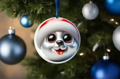 Christmas Dog Smiling Round Ornament Sublimation PNG Product Image 1