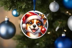 Christmas Dog Smiling Round Ornament Sublimation PNG Product Image 3