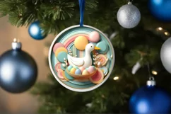 Colorful Scene with Duck Round Ornament Sublimation PNG Product Image 1