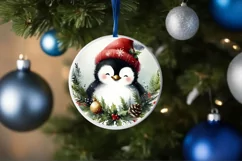 Watercollor Christmass Penguin Round PNG Product Image 1