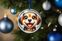 Christmas Puppy Smiling Round Ornament Sublimation PNG Product Image 3