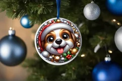 Christmas Puppy Smiling Round Ornament Sublimation PNG Product Image 3