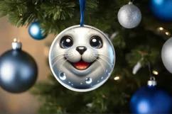 Christmas Seal Smiling Round Ornament Sublimation PNG Product Image 3