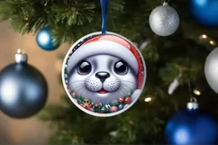 Christmas Seal Smiling Round Ornament Sublimation PNG Product Image 1