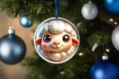 Christmas Lamb Round Ornament Sublimation PNG Product Image 3