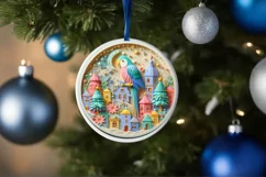 Colorful Christmas Scene with Parrot Round Ornament Product Image 1