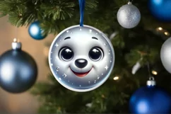 Shiny Christmas Polar Bear Round Ornament Sublimation PNG Product Image 3