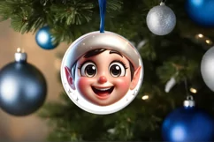 Shiny Christmas Elf Round Ornament Sublimation PNG Product Image 1