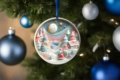 Colorful Winter Scene with Santa Round Ornament Sublimation Product Image 1