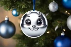 Shiny Christmas Bunny Round Ornament Sublimation PNG Product Image 3