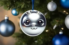 Shiny Christmas Bunny Round Ornament Sublimation PNG Product Image 3