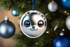 Shiny Christmas Bunny Round Ornament Sublimation PNG Product Image 1