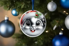 Shiny Christmas Bunny Round Ornament Sublimation PNG Product Image 3