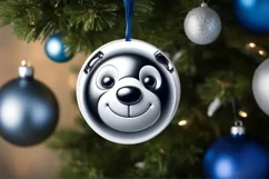 Shiny Christmas Polar Bear Round Ornament Sublimation PNG Product Image 1