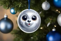 Shiny Christmas Polar Bear Round Ornament Sublimation PNG Product Image 3