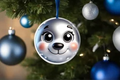 Shiny Christmas Polar Bear Round Ornament Sublimation PNG Product Image 1