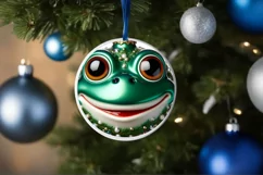 Shiny Christmas Frog Round Ornament Sublimation PNG Product Image 1