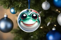 Shiny Christmas Frog Round Ornament Sublimation PNG Product Image 3