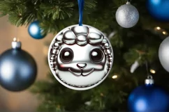 Shiny Christmas Lamb Round Ornament Sublimation PNG Product Image 1