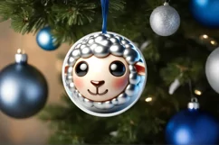 Shiny Christmas Lamb Round Ornament Sublimation PNG Product Image 1