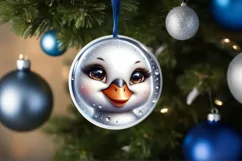 Shiny Christmas Swan Round Ornament Sublimation PNG Product Image 1