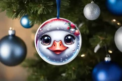 Shiny Christmas Swan Round Ornament Sublimation PNG Product Image 1