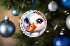 Shiny Christmas Swan Round Ornament Sublimation PNG Product Image 3
