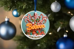 Believe Christmas Round Cute Ornament Sublimation Product Image 4