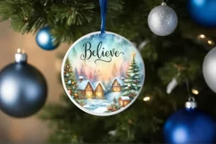 Watercolor Christmas Round Ornament Houses Believe Product Image 4