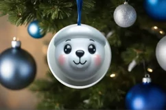 Shiny Christmas Polar Bear Round Ornament Sublimation PNG Product Image 1