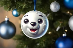 Shiny Christmas Polar Bear Round Ornament Sublimation PNG Product Image 3