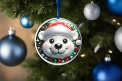 Shiny Christmas Polar Bear Round Ornament Sublimation PNG Product Image 3