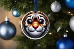 Shiny Christmas Tiger Round Ornament Sublimation PNG Product Image 1