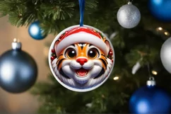 Shiny Christmas Tiger Round Ornament Sublimation PNG Product Image 3