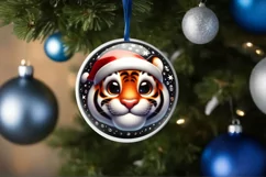 Shiny Christmas Tiger Round Ornament Sublimation PNG Product Image 1