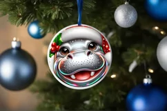 Hippo Christmas Round Ornament Sublimation PNG Product Image 1