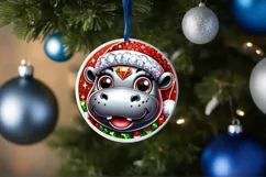 Hippo Christmas Round Ornament Sublimation PNG Product Image 1
