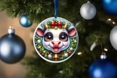 Cow Christmas Round Ornament Sublimation PNG Product Image 1