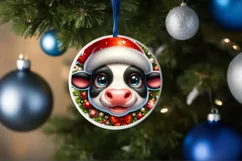 Christmas Cow Smiling Round Ornament Sublimation PNG Product Image 3