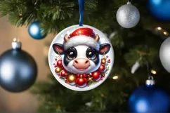 Cow Christmas Round Ornament Sublimation PNG Product Image 3