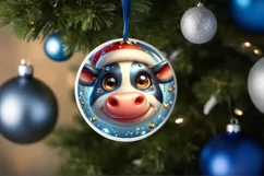Cow Christmas Round Ornament Sublimation PNG Product Image 1