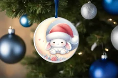 Cute Baby Bunny on Moon Christmas Ornament Product Image 4