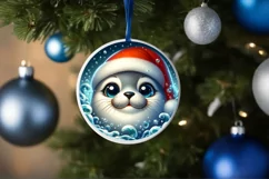 Shiny Christmas Seal Round Ornament Sublimation PNG Product Image 1
