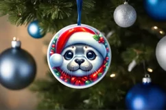Shiny Christmas Seal Round Ornament Sublimation PNG Product Image 1