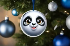 Shiny Christmas Panda Round Ornament Sublimation PNG Product Image 3