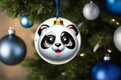 Shiny Christmas Panda Round Ornament Sublimation PNG Product Image 1