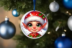 Shiny Christmas Elf Round Ornament Sublimation PNG Product Image 3